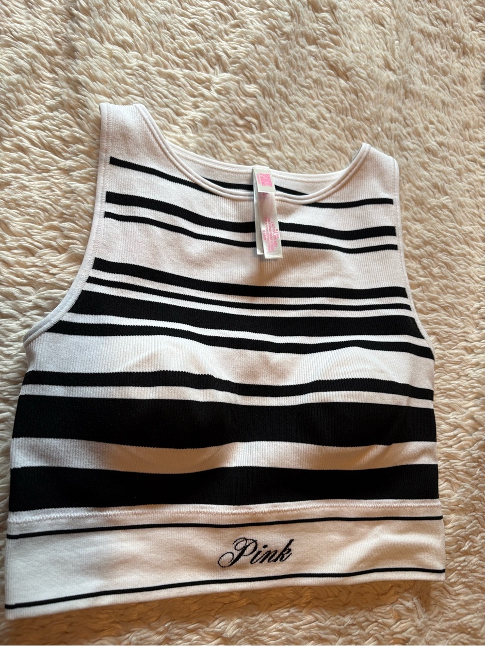 PINK Victoria's Secret Black and White Striped Cropped Tank